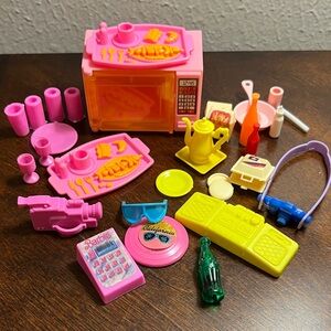 Vintage Lot 70s80s& 90sBarbie Accessories BoomBox Camera Microwave VTG Coca-Cola